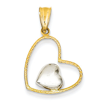 14K Gold Two-tone Polished and Textured Heart Pendant