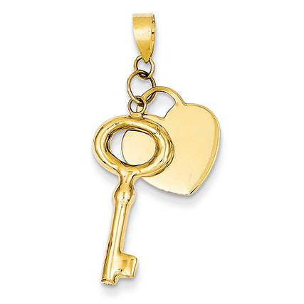 14K Gold Gold Flat Heart with Puff Round Key Pendant