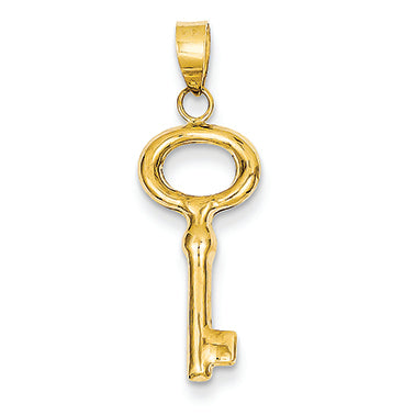 14K Gold Puff Round Top Key Pendant
