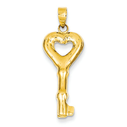 14K Gold Puff Heart Key Pendant