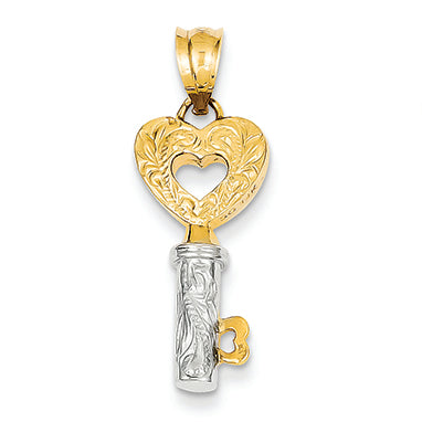 14K Gold & Rhodium 3-D Heart Key Charm