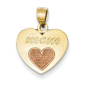 14K Gold Two-tone Rose & Yellow Gold Heart on Heart Mom Pendant