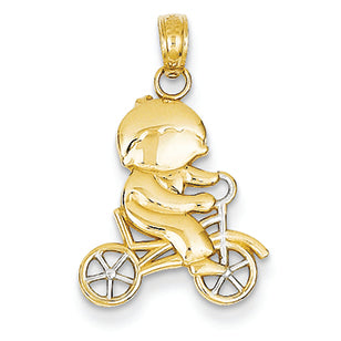 14K Gold with Rhodium Diamond Cut Boy Charm