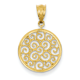 14K Gold Filigree Round Pendant