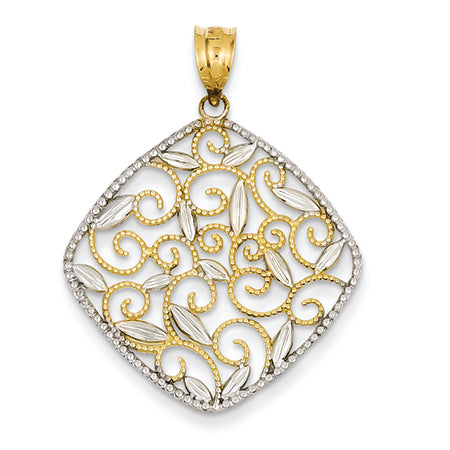 14K Gold & Rhodium Diamond-cut Filigree Swirl Pendant