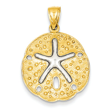 14K Gold Two Tone Sand Dollar w/ Starfish Pendant