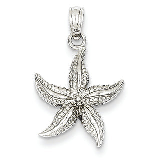 14K White Gold Polished & Textured Starfish Pendant