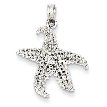 14K White Gold Polished & Textured Starfish Pendant