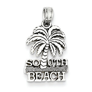 14K White Gold Palm Tree South Beach Pendant