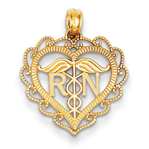 14K Gold Registered Nurse Heart Pendant