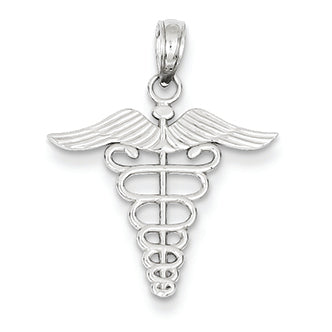 14K White Gold Solid D/C Caduceus Charm
