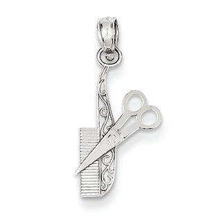 14K White Gold Solid D/C Comb & Scissors Charm