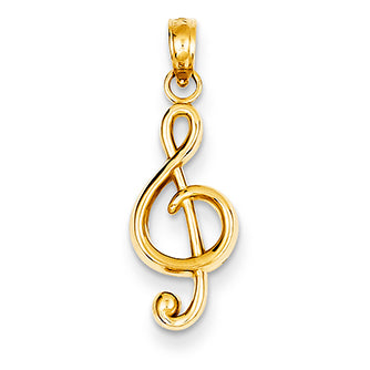 14K Gold Polished Open-Backed Treble Clef Pendant