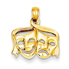 14K Gold Satin Polished Open-Backed Comedy/Tragedy Pendant