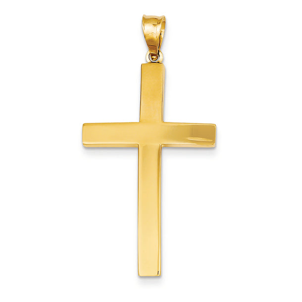 14K Gold Gold Curved Polished Hollow Cross Pendant