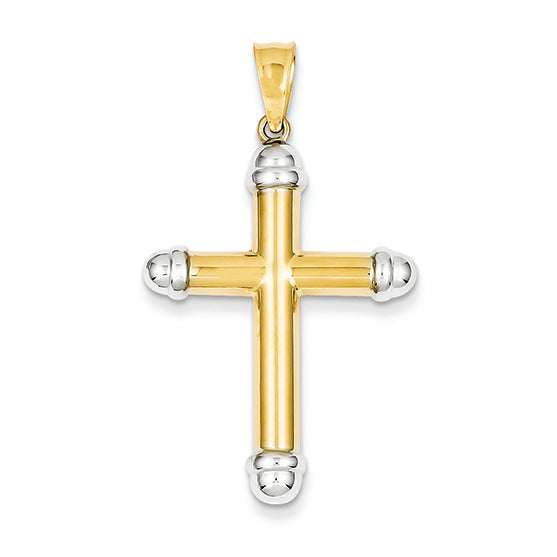 14K Gold Gold With Rhodium Hollow Cross Pendant