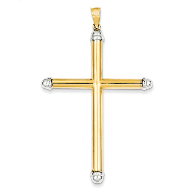 14K Gold With Rhodium Hollow Cross Pendant