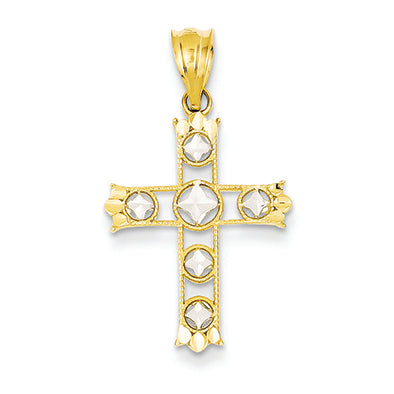 14K Gold & Rhodium Diamond-cut Mini Cross Pendant