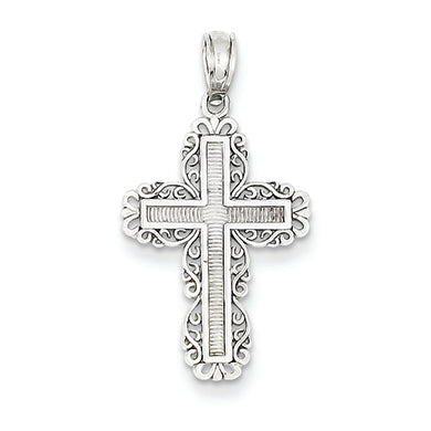 14K White Gold Polished Budded Cross Pendant