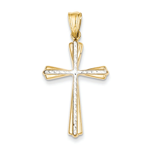 14K Gold Two-tone Diamond Cut Cross Pendant