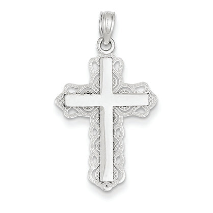 14K White Gold Polished Budded Cross Pendant
