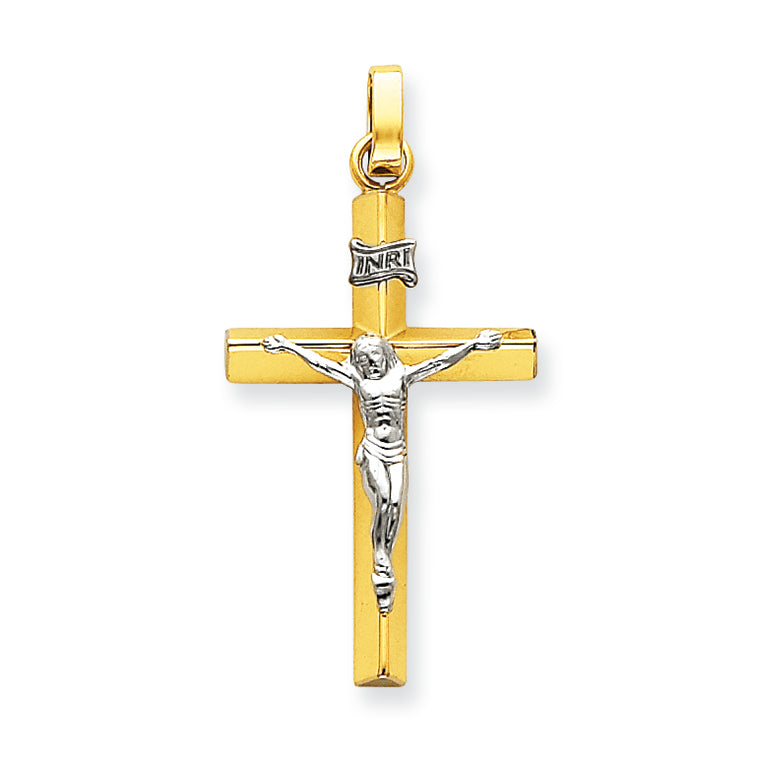 14K Gold Two-tone INRI Hollow Crucifix Pendant