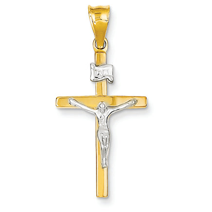 14K Gold Two-Tone Hollow Crucifix Pendant