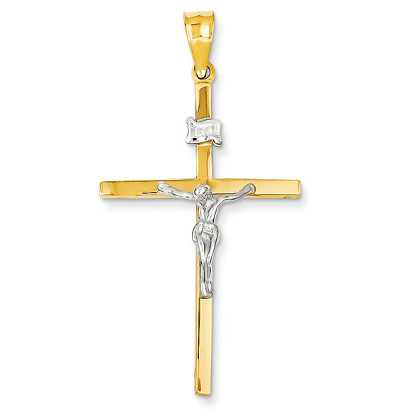 14K Gold Two-Tone Curved Hollow Crucifix Pendant