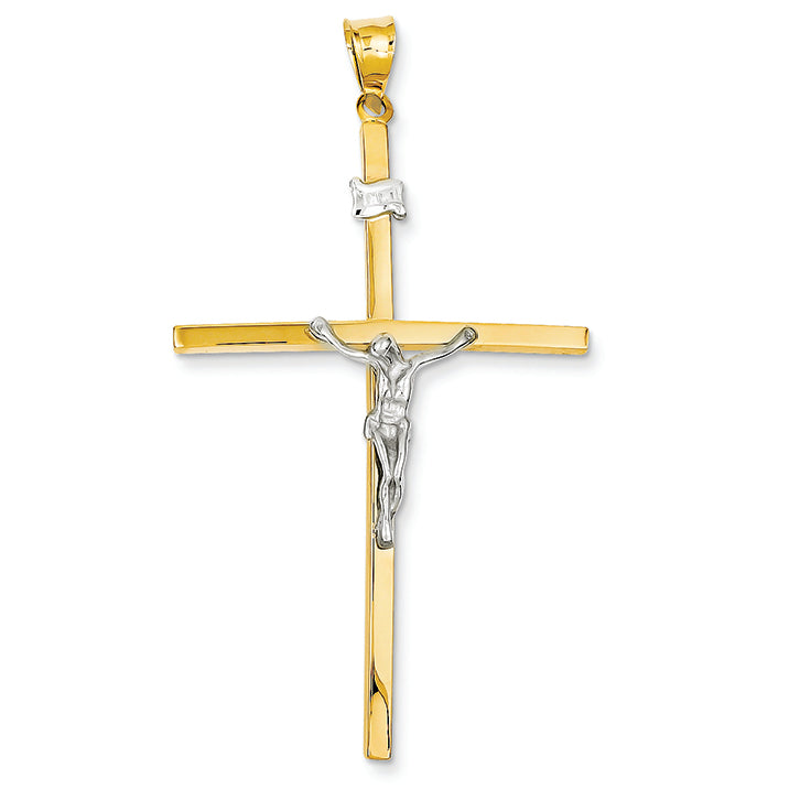 14K Gold Two-Tone Hollow Curved Crucifix Pendant