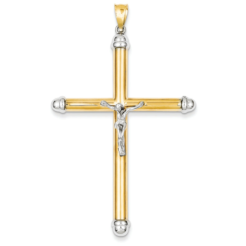 14K Gold Two-Tone with Rhodium Hollow Crucifix Pendant