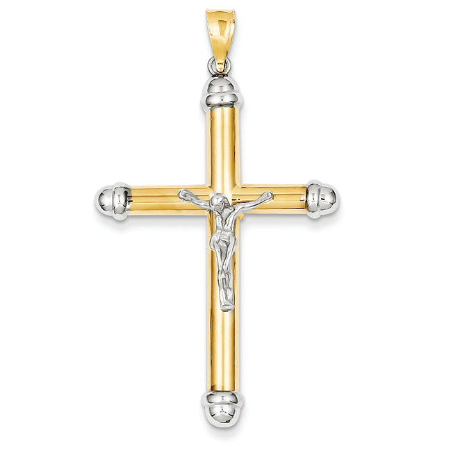 14K Gold Two-Tone with Rhodium Hollow Crucifix Pendant