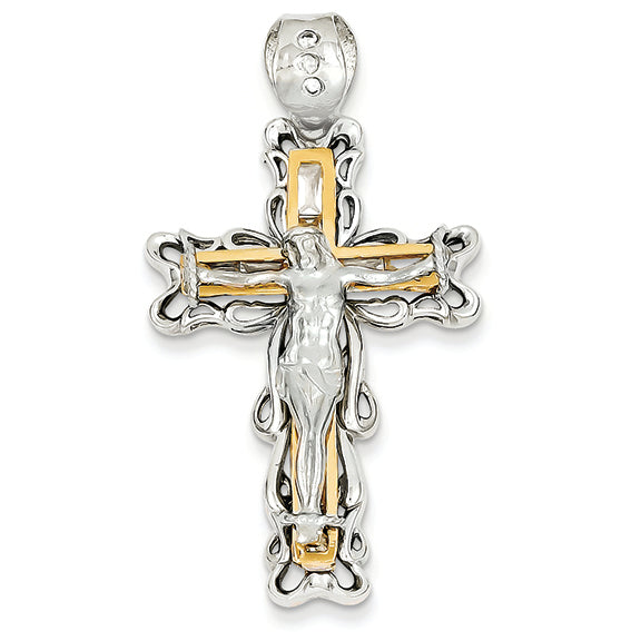 14K Gold Two-tone CZ Crucifix Pendant