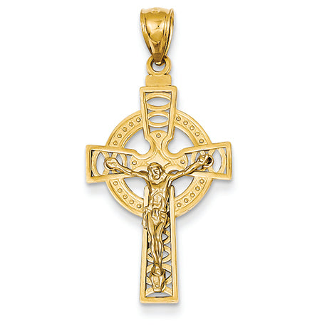 14K Gold Two-tone Polished Celtic Crucifix Pendant