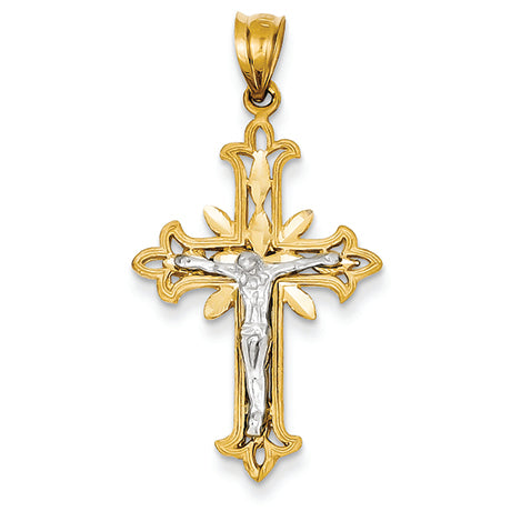14K Gold Yellow & White Gold D/C Crucifix Charm