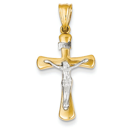 14K Gold Two-tone Polished Crucifix Pendant