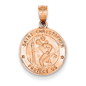 14K Gold Rose Gold St. Christopher Medal Pendant