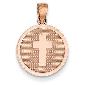 14K Gold Rose Gold Reversible Cross & GOD BLESS Charm