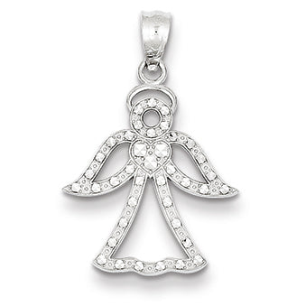 14K White Gold Diamond Cut Angel Pendant