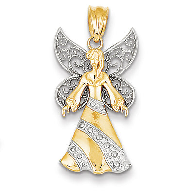 14K Gold Yellow & White Gold w/ Rhodium Fairy Pendant