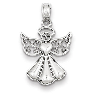 14K White Gold Polished & Textured Guardian Angel Pendant
