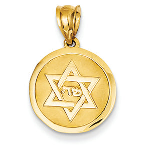 14K Gold Star of David Disc Charm