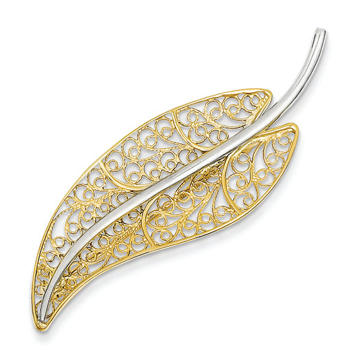 14K Gold Two-Tone Filigree Leaf Pin
