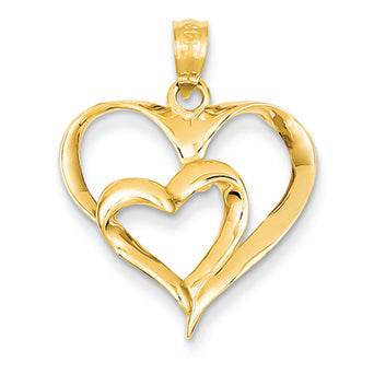 14K Gold Solid Polished Double Heart Pendant