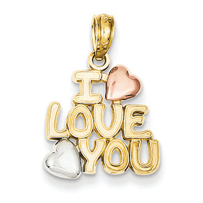 14K Gold Two-tone & Rhodium Solid Polished I Love You Pendant