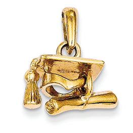 14K Gold Solid Polished 3-Dimensional Graduation Cap with Diploma Pendant