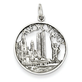 14K White Gold Solid Polished New York City in Disc Charm