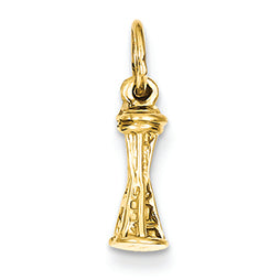 14K Gold Solid Polished 3-D Seattle Space Needle Charm