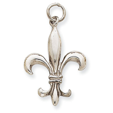 14K White Gold Solid Polished 3-Dimensional Fleur de Lis Charm