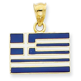 14K Gold Solid Enameled Greece Flag Pendant