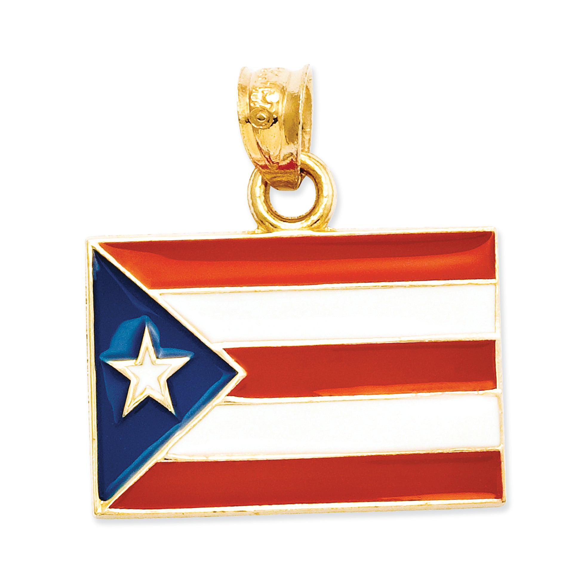 14K Gold Solid Enameled Puerto Rico Flag Pendant
